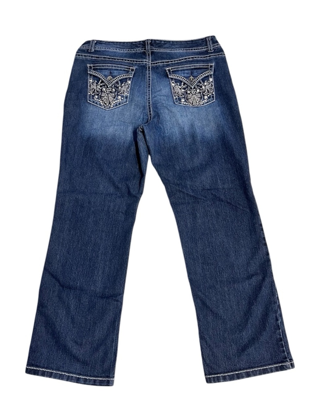 Nine West Women’s Dark Blue Bootcut Jeans w/Embroidered Rhinestone Pockets Sz 16 - Picture 5 of 6